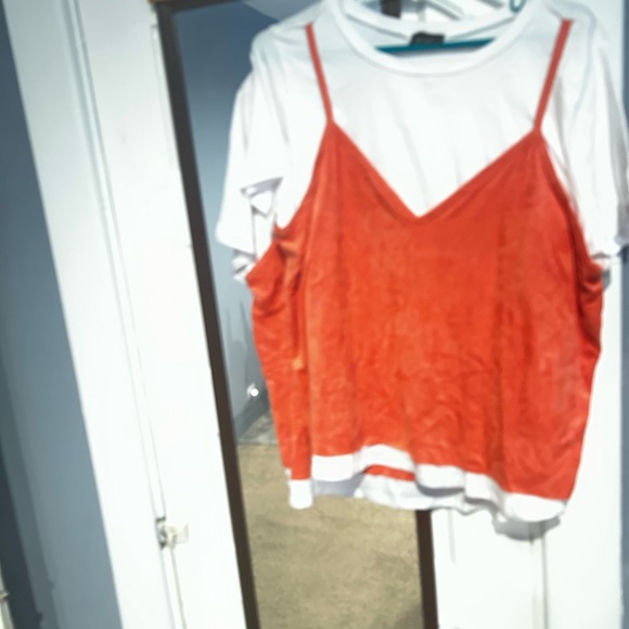 White and Orange Layered Short Sleeve Camisole - Picture 1 of 9